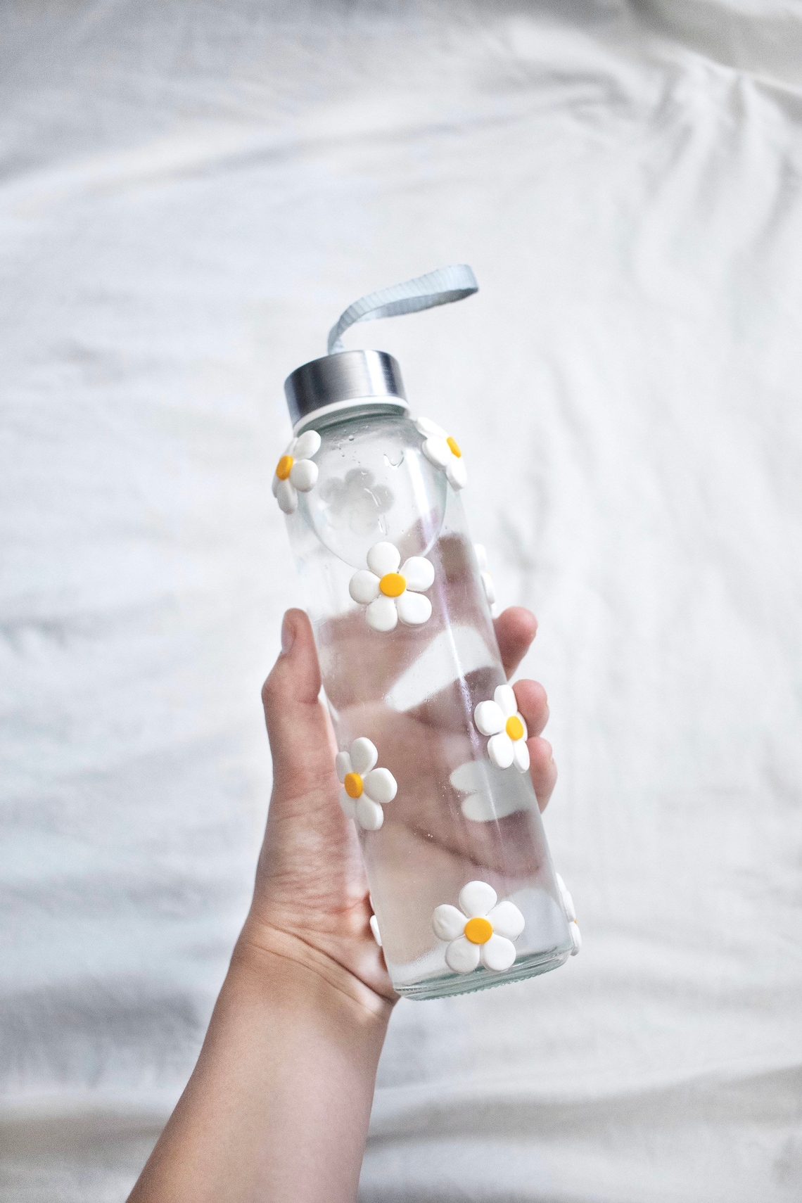 Original Daisy Water Bottle © 2021 Glass Travel Flask Flower Etsy