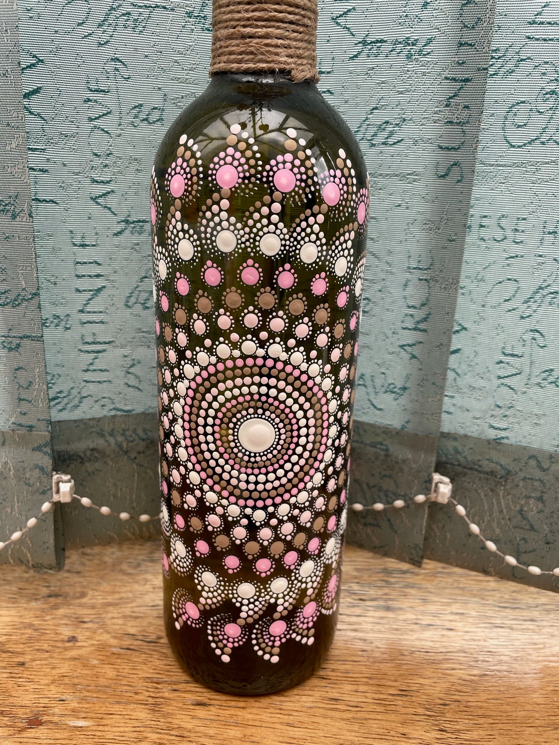 Mandala Bottle , Earthy and Beautiful With Jute Work for the Rugged
