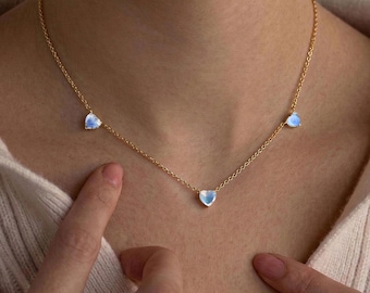 Moonstone Heart Necklace, Celestial Gold Filled Pendant Jewelry for Women
