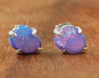 Raw faceted opal stud earrings, Fire opal stud earrings, Christmas gift for her, 925 Sterling silver, Anniversary gift, AAA Ethiopian opal
