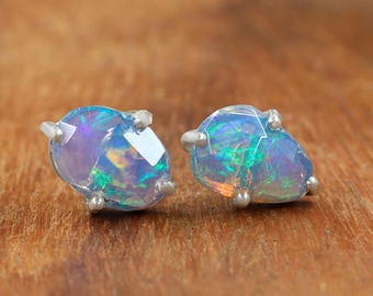 Natural opal stud earrings for women, Statement earrings, October birthstone, Minimalist earrings, Gift for her, Vintage fire opal