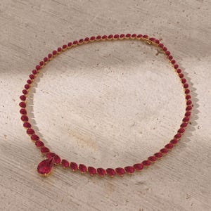 Ruby Pear Cut Tennis Necklace, Handmade Gemstone Necklace for Women, 18k Gold Vermeil & Sterling Silver Jewelry, Anniversary Gift