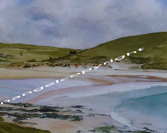 Daymer Bay, Cornwall. high quality lithographic print taken from original watercolour.