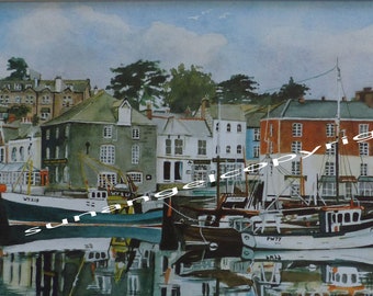 Padstow Harbour in Cornwall, high quality lithographic print. Mounted or unmounted.