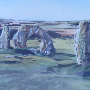 Cornwall original art. Men-an-tol-megalithic site in Cornwall. Original watercolour art, South Cornwall