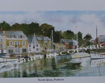 Padstow Harbour art print. A high quality lithographic print of Padstow Harbour taken from the original watercolour.