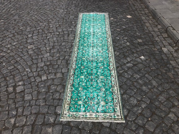 2.4x10.2 ft, Turkish Runner, Kitchen Rug, Muted Rug, Morrocan Rug, Handmade Rug, Hallway Rug, Boho Rug, Colorful Rug, Faded Rug, Berber Rug