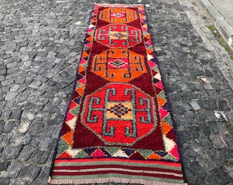 2.9x10.2 ft, Herki Runner Rug, Kitchen Rug, Colorful Rug, Turkish Rug, Morrocan Rug, Handwoven Rug, Oushak Rug, Decorative Rug, Azilal Rug