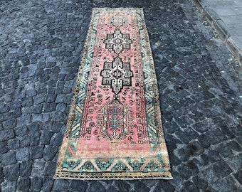 2.8x10.1 ft, Turkish Runner Rug, Kitchen Rug, Faded Rug, Morrocan Rug, Handmade Rug, Hallway Rug, Boho Rug, Neutral Rug, Indian Rug