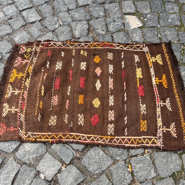 1.9x2.9 ft, Small Turkish Rug, Kilim Rug, Oushak Rug, Handwoven Bath Rug, Southwestern Rug, Morrocan Rug, Neutral Rug, Kitchen Rug, Boho Rug