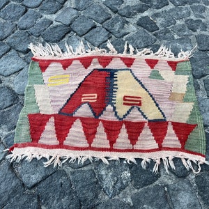 2.0x1.3 ft, Small Turkish Rug, Mini Kilim Rug, Handwoven Bath Rug, Door Mat Rug, Tribal Rug, Flatweave Rug, Southwestern Decor, Kitchen Rug