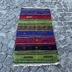 2.0x3.5 ft, Small Turkish Rug, Tribal Rug Kilim Rug, Boho Rug, Handwoven Bath Rug, Flatweave Rug, Southwestern Rug, Kitchen Rug, Rustic Rug