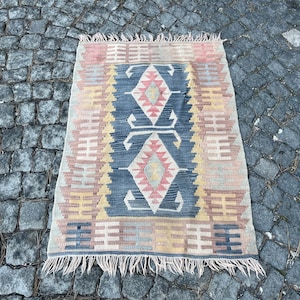 2.6x3.6 ft, Kilim Rug, Turkish Rug, Handwoven Bath Rug, Morrocan Rug, Kitchen Rug, Oushak Rug, Southwestern Rug, Flatweave Rug, Neutral Rug
