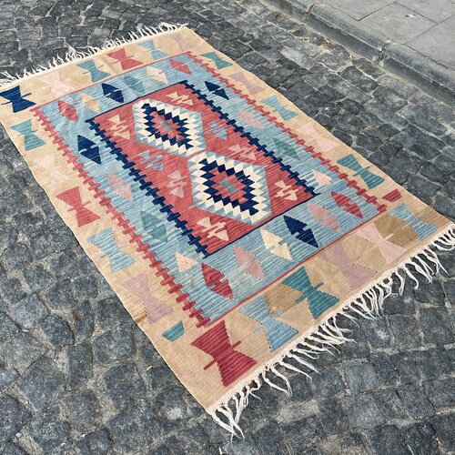 3.8x5.7 ft, Turkish Kilim Rug, Oushak Rug, Handmade Rug, Bedroom shops Rug, Faded Rug, Morrocan Rug, Neutral Rug, Southwestern Rug, Berber Rug