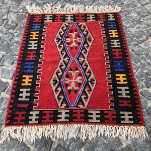 2.8x3.3 ft, Kilim Rug, Turkish Rug, Boho Rug, Southwestern Rug, Morrocan Rug, Flatweave Rug, Bathroom Rug, Kitchen Rug, Pastel Rug,