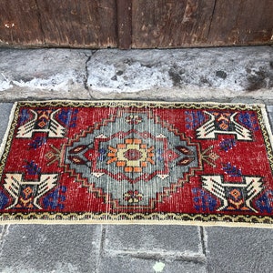 1.7x3.3 ft, Turkish Small Rug, Handwoven Bath Rug, Kitchen Rug, Pastel Rug, Morrocan Rug, Oushak Rug, Indian Rug, Boucherouite Rug, Boho Rug