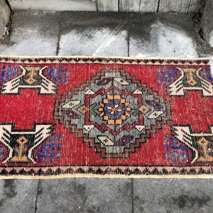 1.6x2.8 ft, Petit tapis turc, Tapis de bain tissé à la main, Tapis de cuisine, Tapis Boho, Tapis marocain, Tapis rouge, Tapis vintage, Tapis de porte, Tapis Oushak