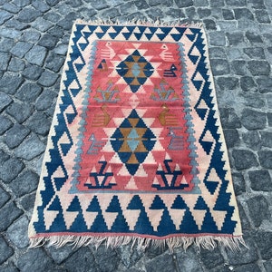 2.5x3.8 ft, Kilim Rug, Turkish Rug, Handwoven Bath Rug, Morrocan Rug, Kitchen Rug, Oushak Rug, Southwestern Rug, Flatweave Rug, Neutral Rug