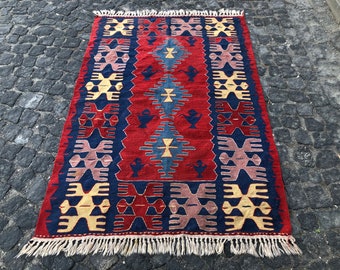 3.8x5.5 ft, Kelim Vloerkleed, Turks Vloerkleed, Slaapkamer Vloerkleed, Woonkamer Vloerkleed, Marokkaans Tapijt, Boho Vloerkleed, Zuidwestelijk Tapijt, Flatweave Vloerkleed, Tribal Vloerkleed