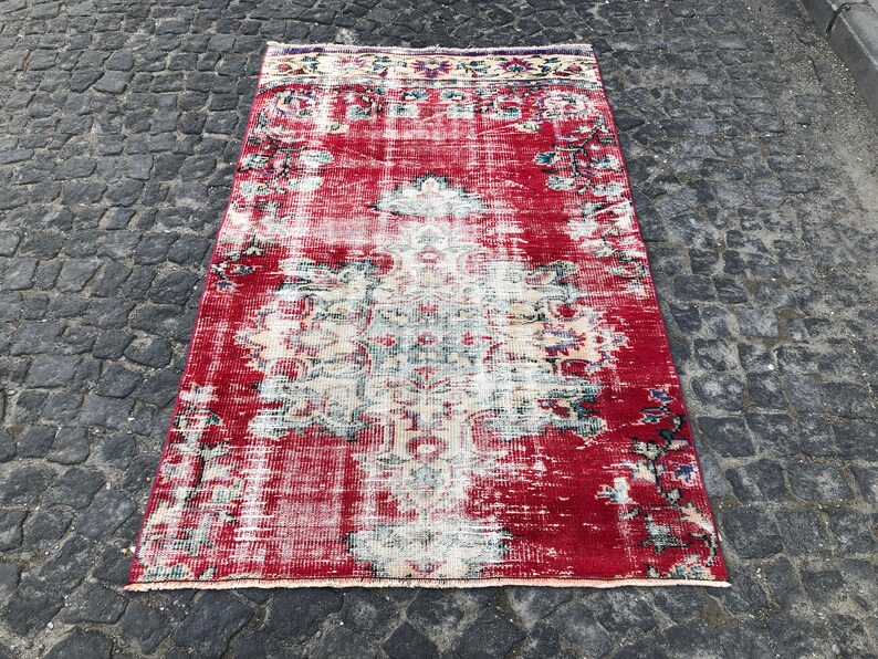 4.0x6.3 ft, Turkish Rug, Faded Rug, Faded Rug, Handwoven Rug, Boho Rug, Morrocan Rug, Vintage Rug, Muted Rug, Oushak Rug, Farmhouse Rug