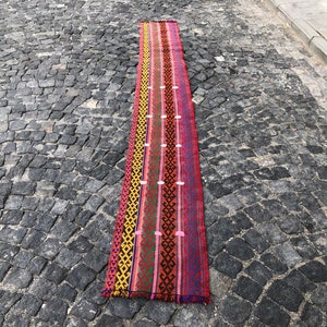 1.5x10.9 ft, Kilim Runner Rug, Kitchen Rug, Handmade Rug, Oushak Rug, Extra Long Runner Rug, Morrocan Rug, Colorful Rug, Southwestern Rug