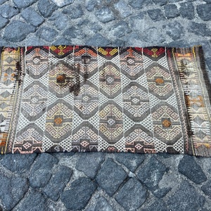 1.6x3.0 ft, Small Turkish Rug, Kilim Rug, Oushak Rug, Handwoven Bath Rug, Southwestern Rug, Morrocan Rug, Neutral Rug, Kitchen Rug, Boho Rug