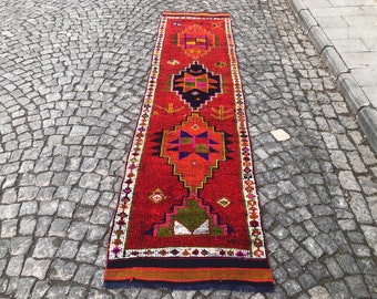 2.7x11.6 ft, Herki Runner Rug, Kitchen Rug, Extra Long Runner, Colorful Rug, Turkish Rug, Morrocan Rug, Boucherouite Rug, Hallway Rug
