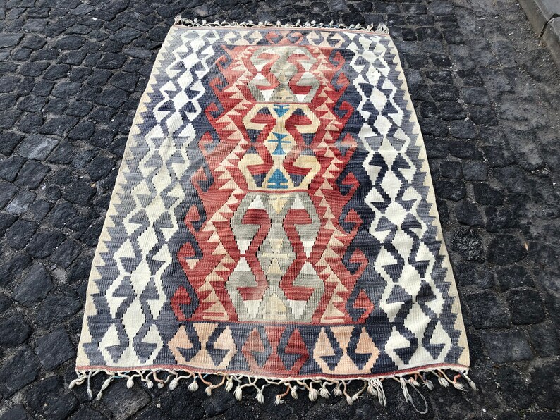 3.7x5.5 ft, Turkish Kilim Rug, Oushak Rug, Handmade Rug, Bedroom Rug, Faded Rug, Morrocan Rug, Neutral Rug, Southwestern Rug, Berber Rug