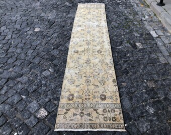 1.9x9.0 ft, Turkish Runner Rug, Kitchen Rug, Muted Rug, Neutral Rug, Faded Rug, Morrocan Rug, Handmade Rug, Hallway Rug, Boho Rug