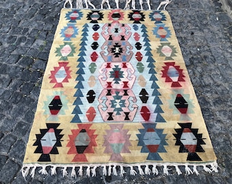 3.7x5.3 ft, Kilim Rug, Turkish Rug, Handmade Rug, Bedroom Rug, Nayajo Rug, Morrocan Rug, Colorful Rug, Southwestern Rug, Flatweave Rug