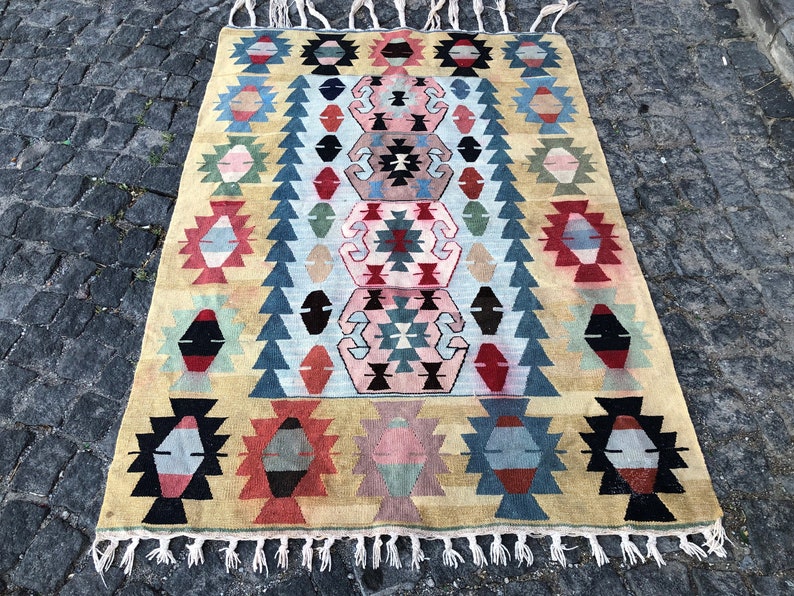 3.7x5.3 ft, Kilim Rug, Turkish shops Rug, Handmade Rug, Bedroom Rug, Nayajo Rug, Morrocan Rug, Colorful Rug, Southwestern Rug, Flatweave Rug