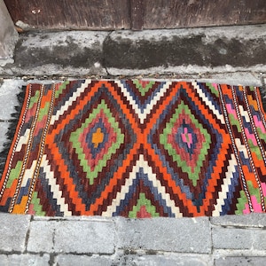 2.2x3.6 ft, Small Turkish Rug, Kilim Rug, Bathroom Rug, Door Mat Rug, Flatweave Rug, Oushak Rug, Southwestern Rug, Kitchen Rug, Colorful Rug