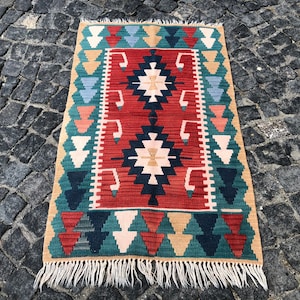 2.4x3.8 ft, Small Turkish Rug, Kilim Rug, Boho Rug, Handwoven Bath Rug, Tribal Rug, Flatweave Rug, Southwestern Rug, Kitchen Rug, Rustic Rug