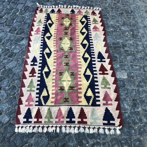 3.1x5.5 ft, Turkish Kilim shops Rug, Oushak Rug, Handmade Rug, Bedroom Rug, Faded Rug, Morrocan Rug, Neutral Rug, Southwestern Rug, Berber Rug