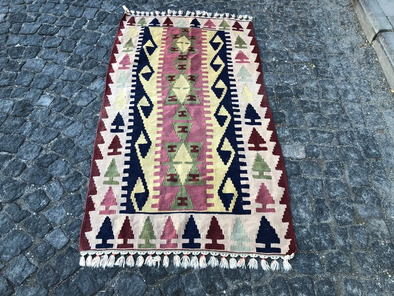 3.1x5.5 ft, Turkish Kilim shops Rug, Oushak Rug, Handmade Rug, Bedroom Rug, Faded Rug, Morrocan Rug, Neutral Rug, Southwestern Rug, Berber Rug