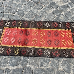 1.5x3.2 ft, Small Turkish Rug, Kilim Rug, Handwoven Bath Rug, Kitchen Rug, Entry Rug, Oushak Rug, Southwestern Rug, Morrocan Rug, Wall Rug