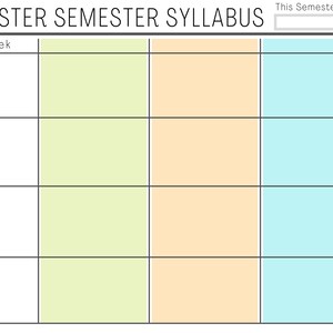 3-Klassen mehrfarbiger 2 Master Semester Lehrplan (druckbar, befüllbar)