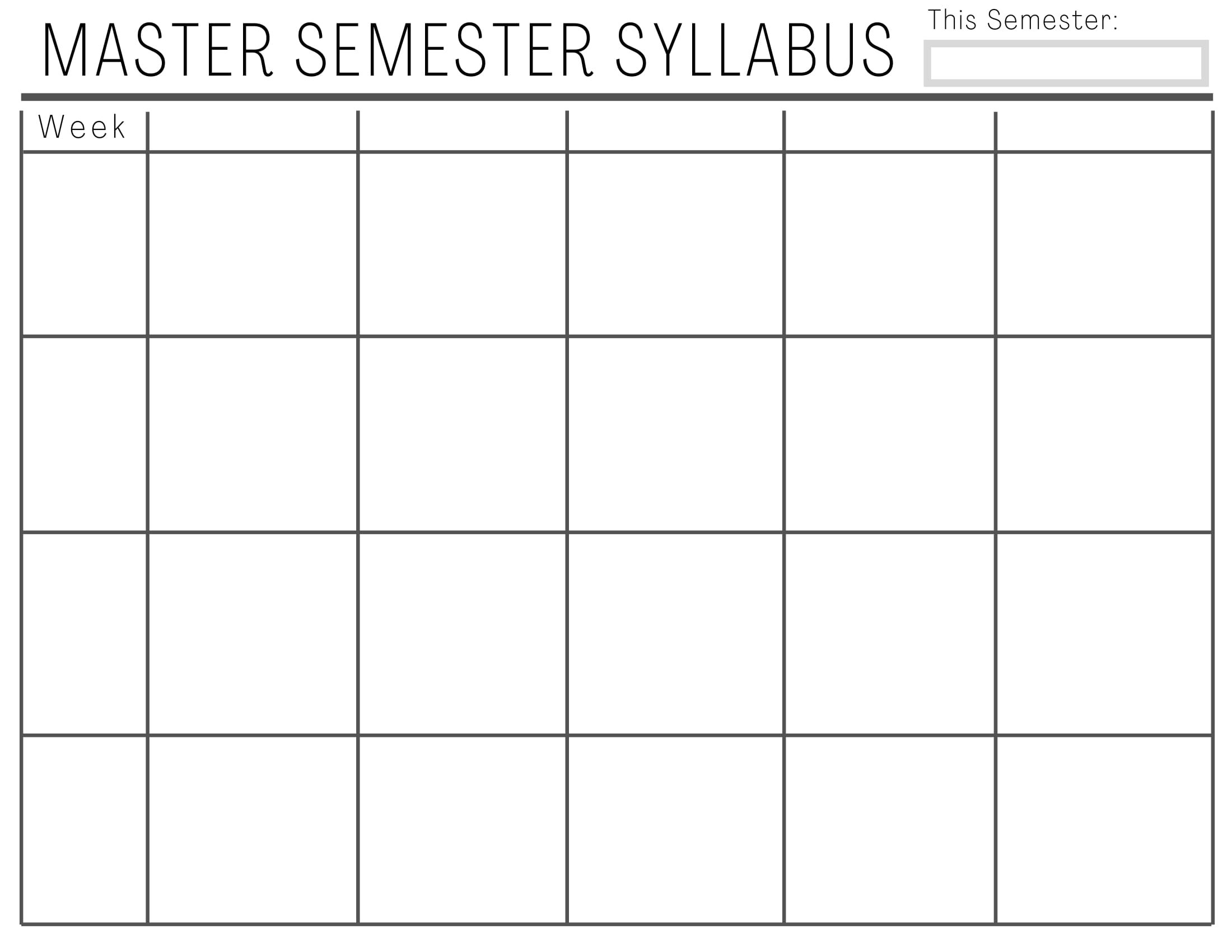 21-class plain Master Semester Syllabus (printable, fillable) Intended For Blank Syllabus Template