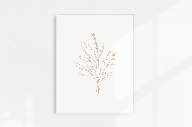May include: A minimalist line drawing of a bouquet of flowers in a brown color on a white background.