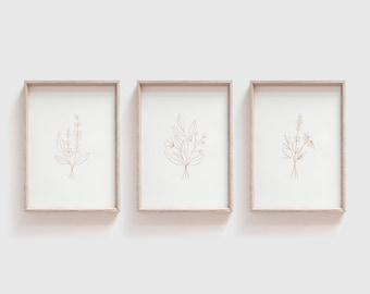 Wildflower Print Set | Set of 3 | Botanical Print Set | Gallery Wall | Neutral Print Set | Minimalist Print Set | Flower Print Set | 3 Print