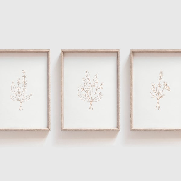 Wildflower Print Set | Série de 3 | Ensemble d’impression botanique | Galerie Wall | Jeu d’impression neutre | Set d’impression minimaliste | Set d’impression florale | 3 Imprimer