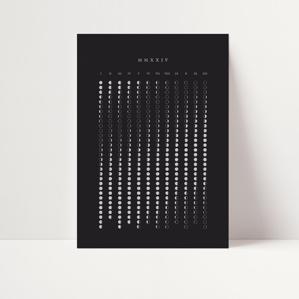 Minimalistischer 2024 Mond Kalender | Din A4 Kunstdruck