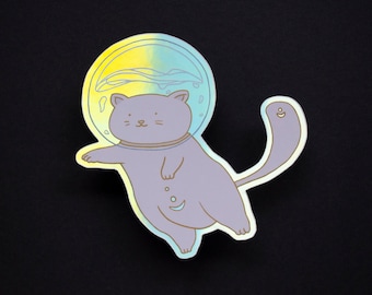 Chonky Astronaut Cat | Holographic Sticker