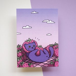 Chat fraise | Carte postale DIN A6