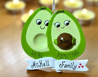Personalized Christmas Ornaments Pregnant Avocados, We&#39;re Expecting Ornament, Avocados Family Baby Expecting