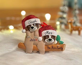 Sloth Family of 2,3,4,5 Personalized Christmas Ornament, Sloth Family Christmas Gift, Custom Family Gift,Funny Sloth Decor, Winter Decor
