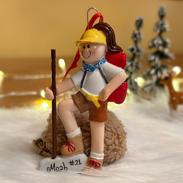 Personalized Ceramic Christmas Ornament Hiking Girl, Camping Decorations