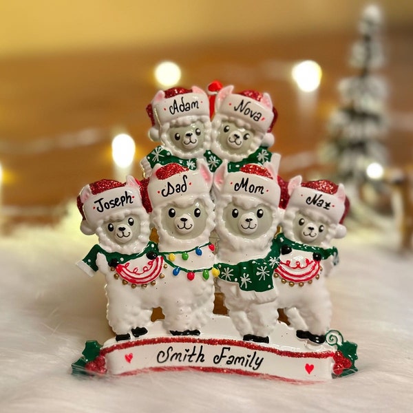 Personalized Christmas Ornaments Family llama Decorations (family of 2,3,4,5,6)