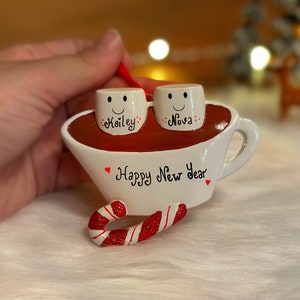 Personalized Marshmallow Christmas Ornaments Family Marshmello and hot chocolate Decorations (family of 2,3,4,5,6)