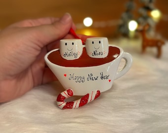 Personalized Marshmallow Christmas Ornaments Family Marshmello and hot chocolate Decorations (family of 2,3,4,5,6)